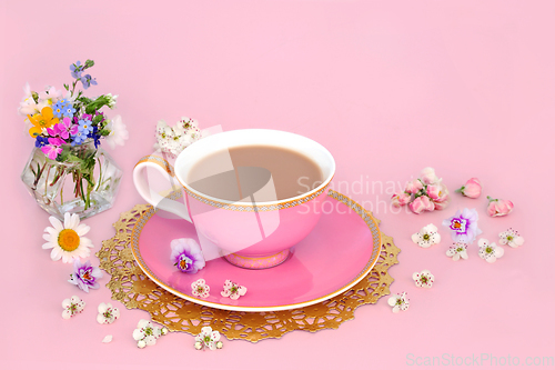 Image of Afternoon Tea with Spring Flowers and Wildflowers