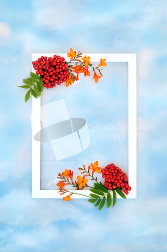 Image of Autumn Harvest Festival Fruit and Flower Background Frame