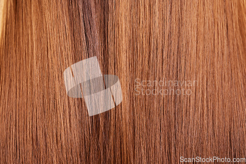 Image of Haircare, texture and beauty closeup with straight hair, healthy keratin or hairstyle. Wellness, balayage and macro of salon treatment for brunette extensions, growth or dye, shine color and wig.