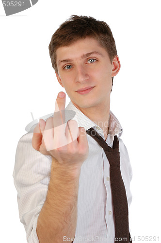 Image of Young man showing middle finger