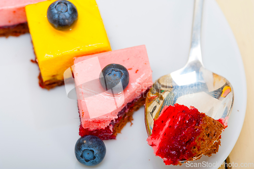 Image of strawberry and mango mousse dessert cake