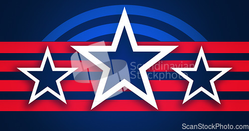 Image of Flag, usa and background with stars and stripes to represent a nation, country or patriotism in war or competition. Wallpaper, government and internation with a symbol of the united states america