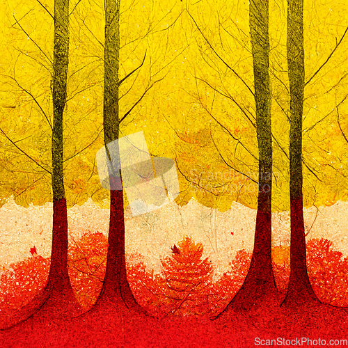 Image of Autumn forest landscape. Colorful watercolor painting of fall se