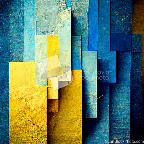 Image of Abstract painting on blue and yellow watercolor painting backgro