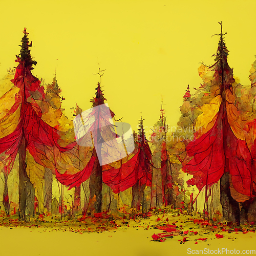 Image of Autumn forest landscape. Colorful watercolor painting of fall se