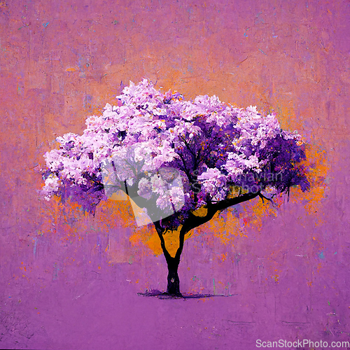 Image of Watercolor tree. Blossoming lilac. Digital generated illustratio