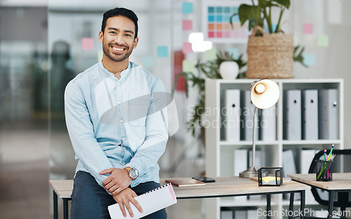 Image of Professional, smile and portrait of asian man in office for startup, confident and pride. Development, corporate and happy with male employee in business agency for management, expert and director