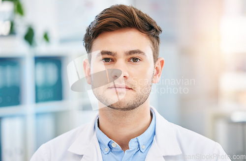 Image of Serious, doctor face and portrait of man in hospital with for wellness, medicine and medical care. Healthcare, insurance and closeup of male health worker in clinic for consulting, trust and support