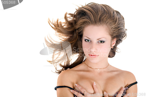 Image of Portrait of the young beautiful woman over white
