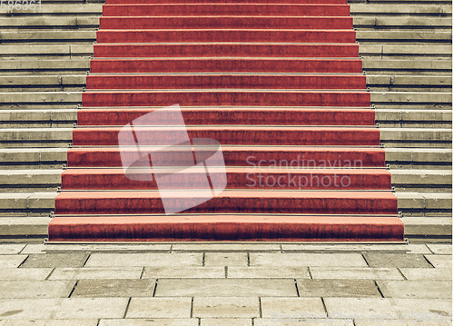 Image of Vintage looking Red carpet on stairway