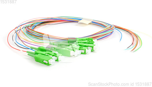 Image of green fiber optic SC connectors