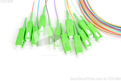 Image of green fiber optic SC connectors