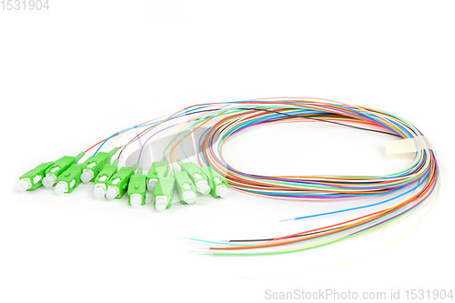 Image of green fiber optic SC connectors