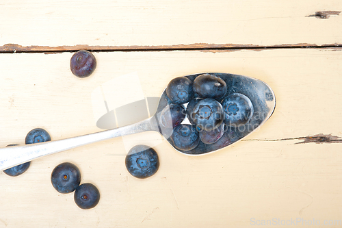 Image of fresh blueberry on silver spoon