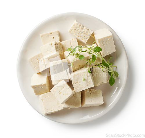 Image of plate of tofu cheese cubes