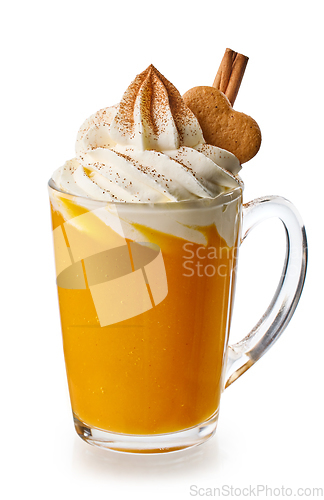 Image of pumpkin latte decorated with whipped cream