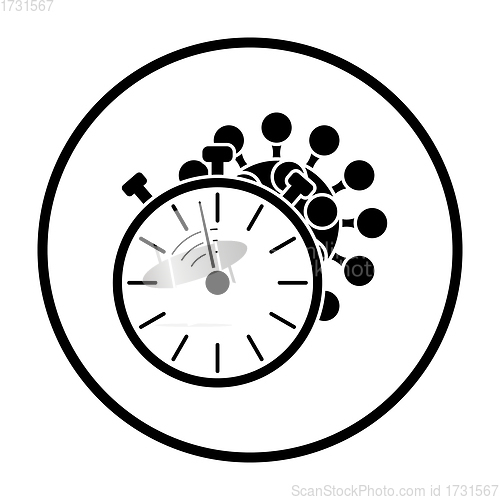 Image of Coronavirus Molecule Under Stopwatch Icon