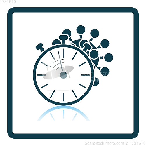 Image of Coronavirus Molecule Under Stopwatch Icon