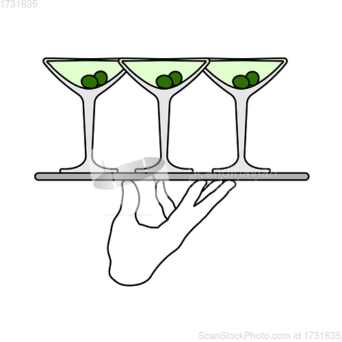 Image of Waiter Hand Holding Tray With Martini Glasses Icon