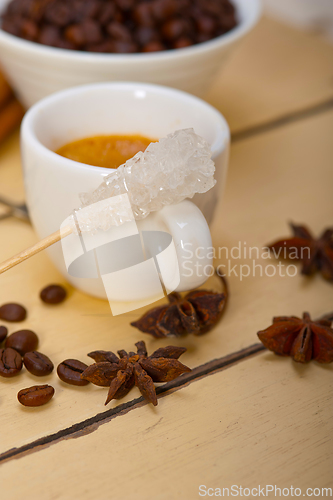 Image of espresso coffee with sugar and spice