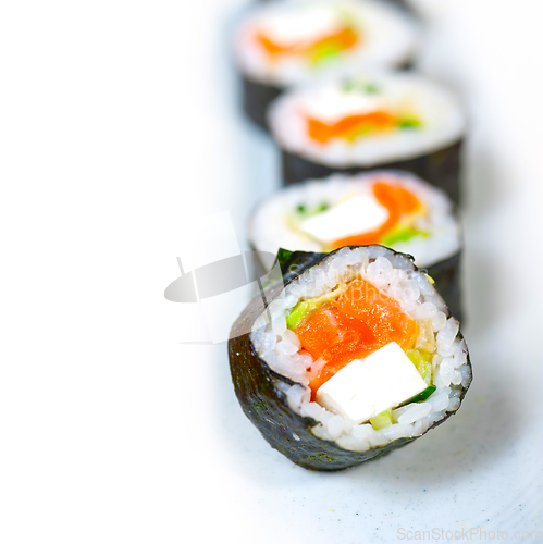 Image of fresh sushi choice combination assortment selection