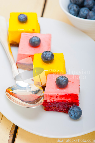 Image of strawberry and mango mousse dessert cake