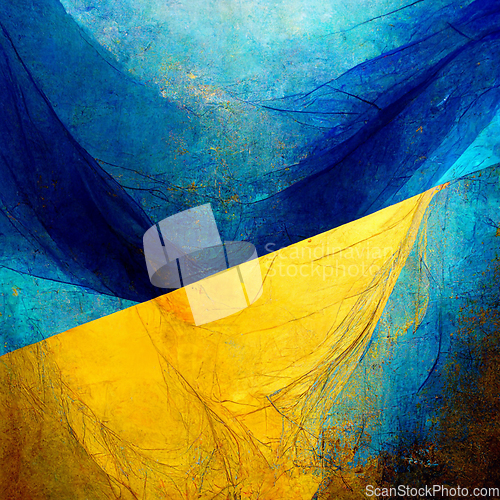 Image of Abstract painting on blue and yellow watercolor painting backgro