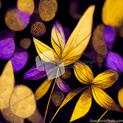 Image of Purple and yellow abstract flower Illustration.