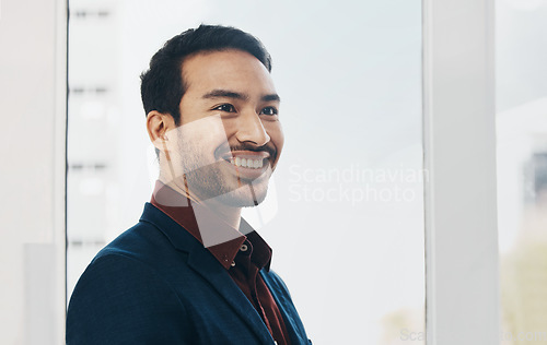 Image of Agent, face or happy business man, office manager or leader smile for startup company growth. Management success, corporate employee or relax Bangladesh worker, businessman or professional consultant
