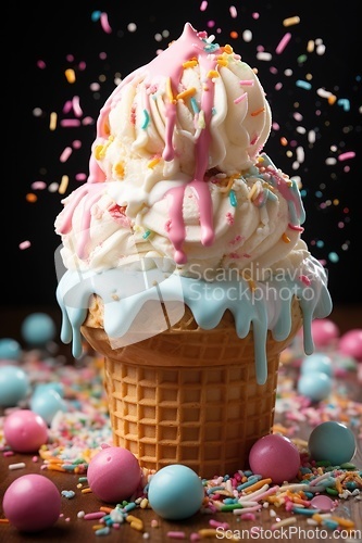 Image of Ice cream melting in waffle cone