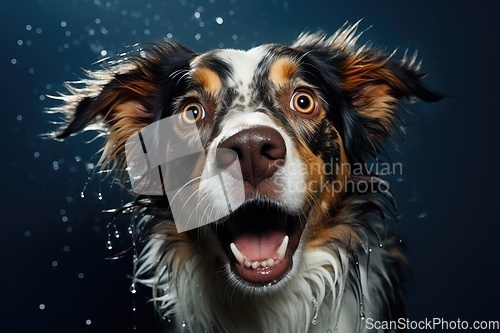 Image of Funny portrait of dog Australian Shepherd