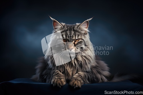 Image of Maine coon cat serious