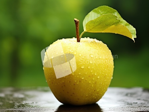 Image of Yellow apple with water drops