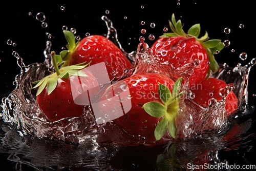 Image of Fresh strawberries in water splash