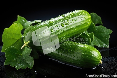 Image of Fresh cucumbers on black