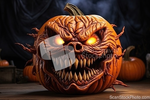 Image of Spooky Halloween pumpkin with evil face