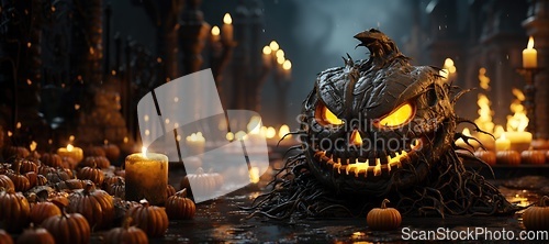 Image of Spooky Halloween pumpkin with evil face