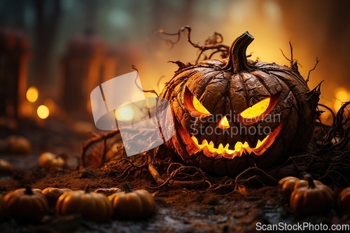 Image of Spooky Halloween pumpkin with evil face