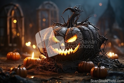 Image of Spooky Halloween pumpkin with evil face