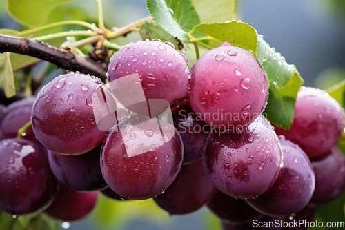 Image of Purple plum on tree branch