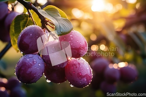 Image of Purple plum on tree branch