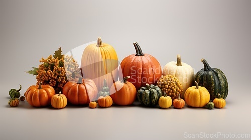 Image of Many different pumpkins on white