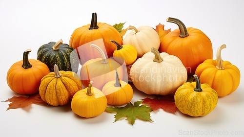 Image of Many different pumpkins on white