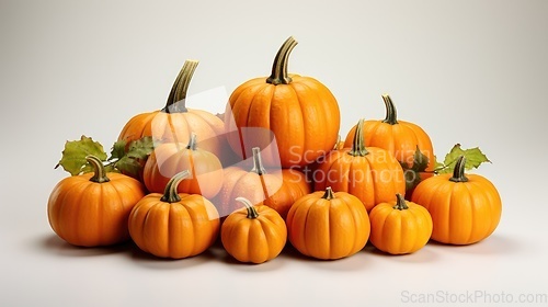 Image of Many different pumpkins on white