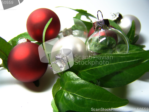 Image of christmas baubles with ivy