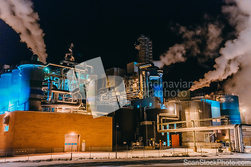 Image of Night photograph of the largest paper production industry in Scandinavia