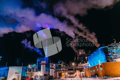 Image of Night photograph of the largest paper production industry in Scandinavia