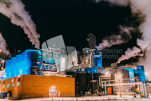 Image of Night photograph of the largest paper production industry in Scandinavia