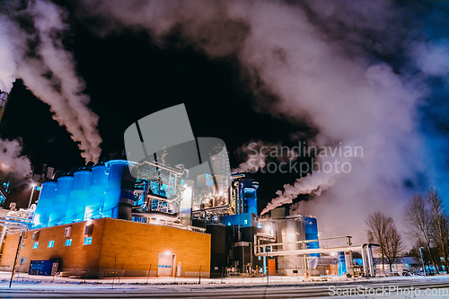 Image of Night photograph of the largest paper production industry in Scandinavia
