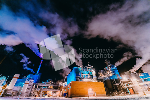 Image of Night photograph of the largest paper production industry in Scandinavia